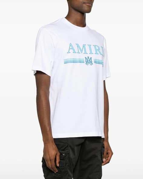 Tシャツ・カットソー Amiri White Cotton T-Shirt With Ribbed Crew Neck AMIRI - T-shirt biały - Ceny i opinie - Ceneo.pl