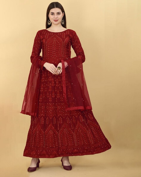 Women Embellished & Embroidered Semi-Stitched  Straight Dress Material Price in India