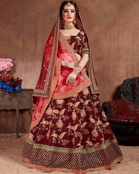 Anouk Maroon & Gold-Toned Ready to Wear Lehenga & Blouse With Dupatta -  Absolutely Desi