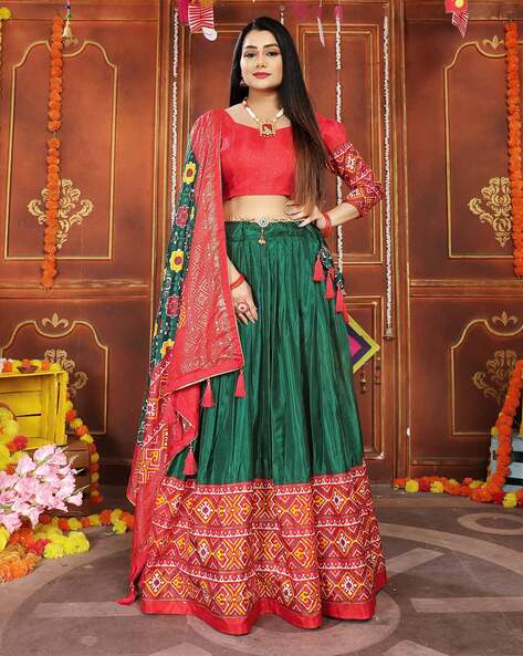 Green Readymade Kurti Style Lehenga With Dupatta 2635LG03