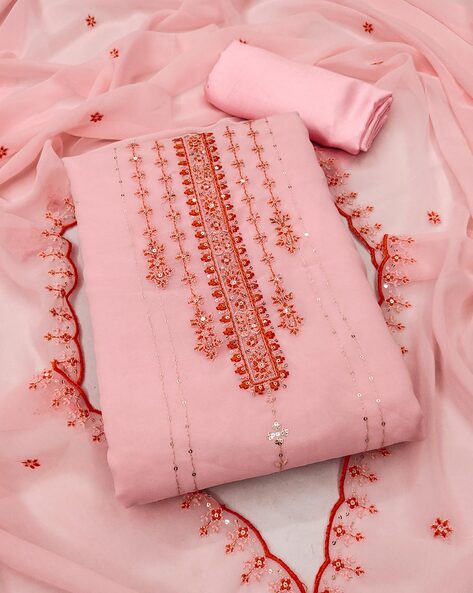 women Embroidered Unstitched Dress Material Price in India