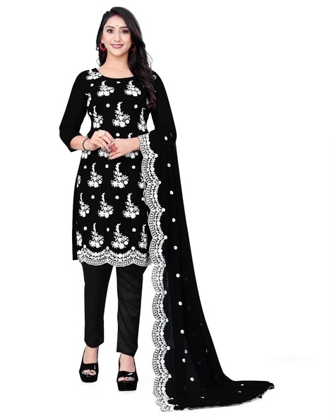 Embroidered 3-Piece Unstitched Dress Material Price in India