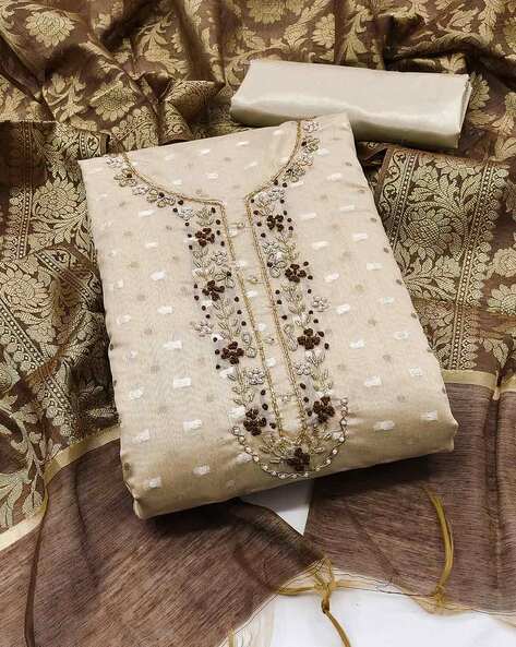 Embroidered 3-Piece Unstitched Dress Material Price in India