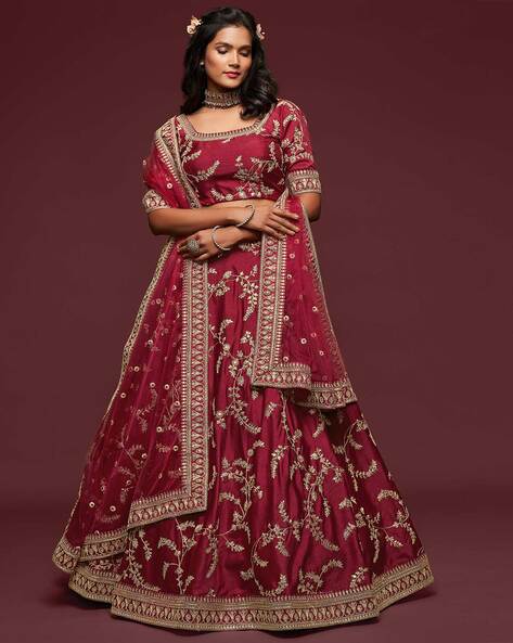 Embellished A-line Lehenga Choli Set with Dupatta