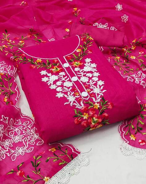 Women Chundari Print Unstitched Top Bottomwear Dress Material with Dupatta Price in India
