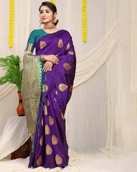 Purple Handloom Contemporary Style Royal Satin Silk Saree