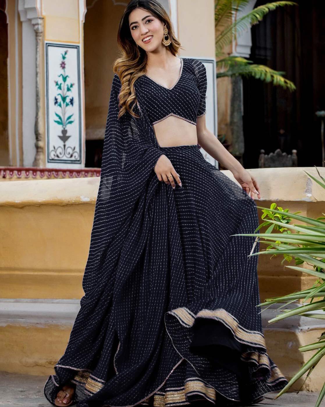 Buy Online Embroidered Black A Line Lehenga Choli : 266330 -