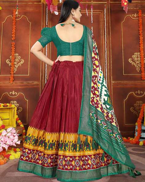 Buy Dark Green Sequins Embroidered Chinon Silk Lehenga Choli With Dupatta  At Zeel Clothing