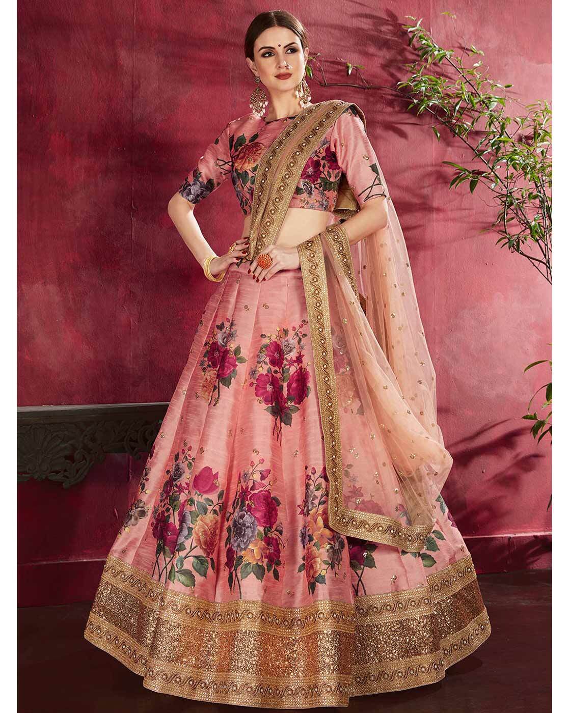 Partywear peach color #lehenga matched with beauty red blouse | Half saree  lehenga, Indian wedding dress, Indian dresses