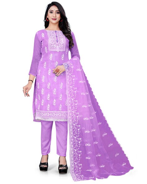 Women Embroidered Unstitched Dress Material Price in India