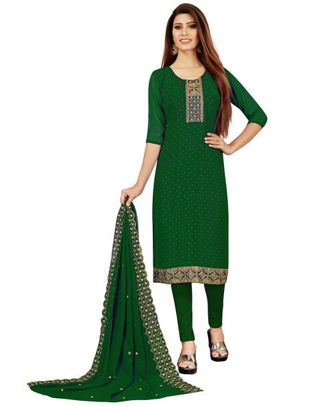 Women Embroidered Embroidery Unstitched Dress Material Price in India
