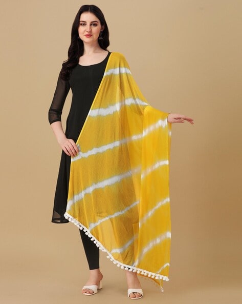 Women Tie & Dye Dupatta with Tassels Price in India