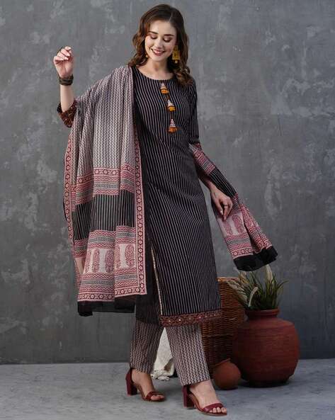 Women Striped Straight Kurta Set