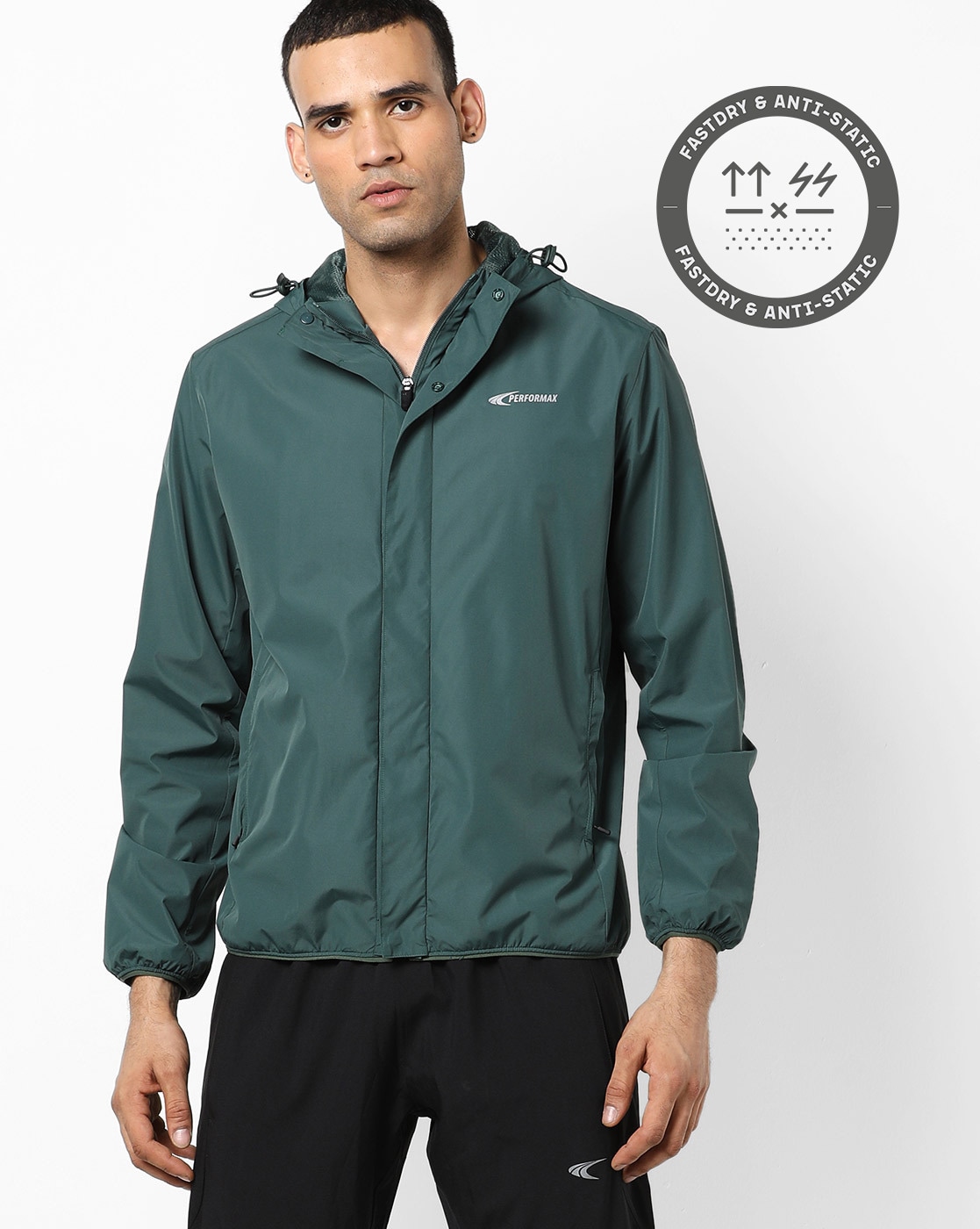 Buy Slazenger Slazenger Men Olive Green Reflective Strip Solid Hooded  Running Rapid-Dry Jacket at Redfynd