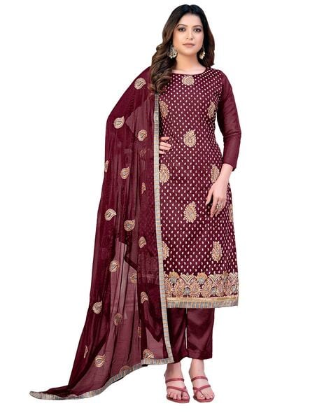 Embroidered 3-Piece Unstitched Dress Material Price in India