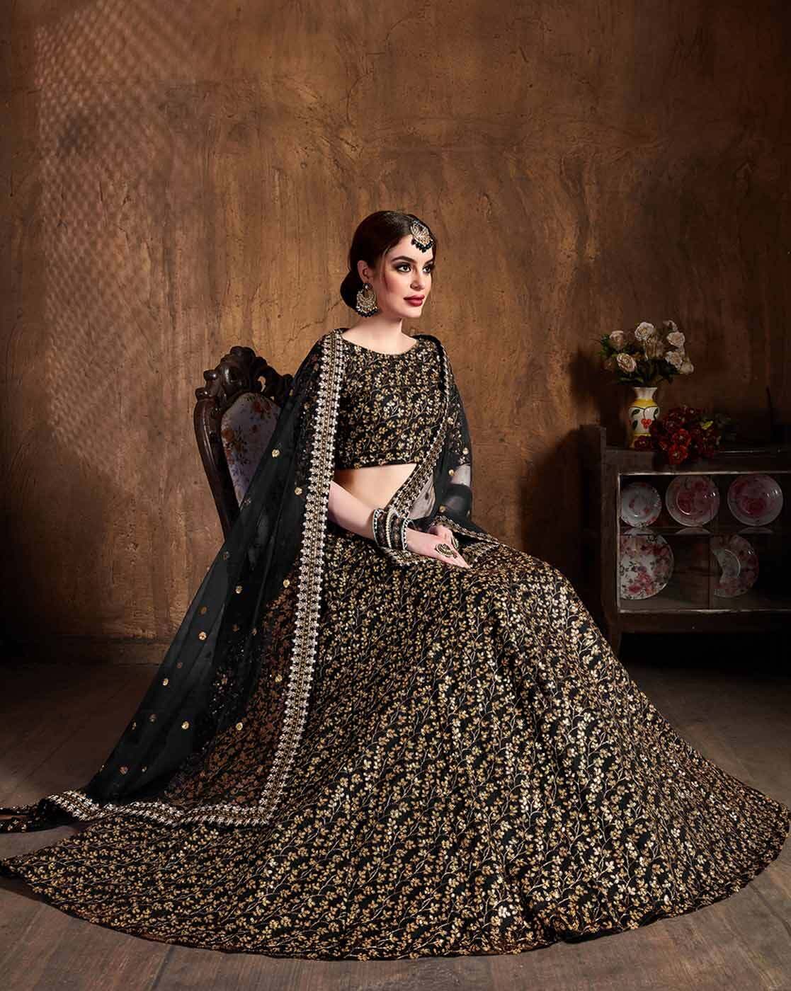 Black Designer Exclusive Traditional Wedding Wear Lehenga Ch