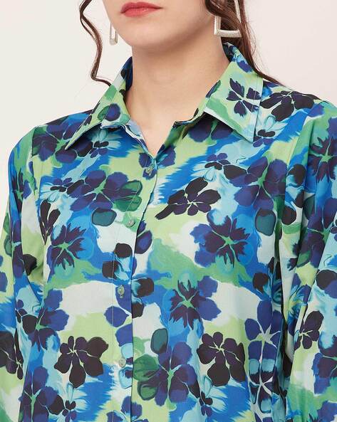 Buy MOOMAYA Floral V-Neck Georgette Women's Casual Wear Shirt