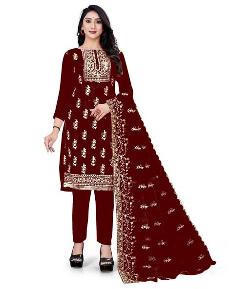 Embroidered 3-Piece Unstitched Dress Material Price in India