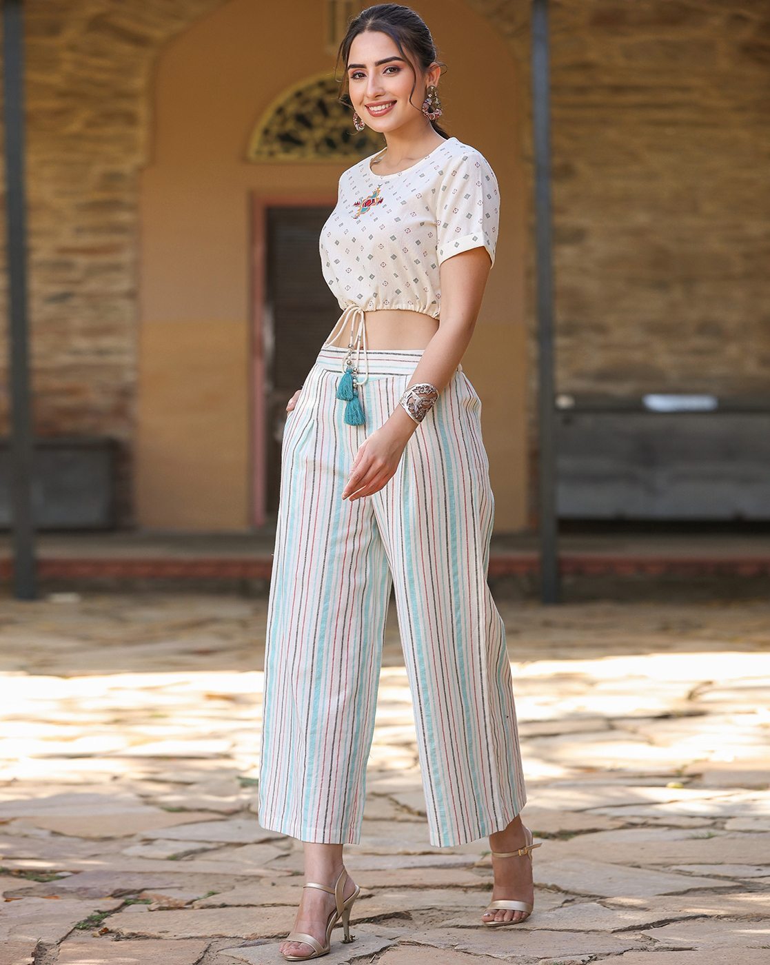 Buy Pannkh Women White & Navy Blue Printed Top & Dhoti Pants With Ethnic  Jacket - Co Ords for Women 8317089 | Myntra