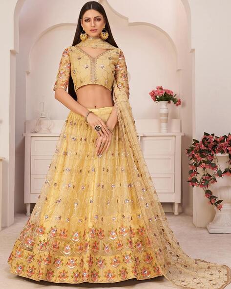 Buy Wedding Party Wear Indian Designer Golden Lehenga Choli Dupatta for  Girls and Women Custom Stiched Lengha Blouse Embroidered Thread Sari 2  Online in India - Etsy