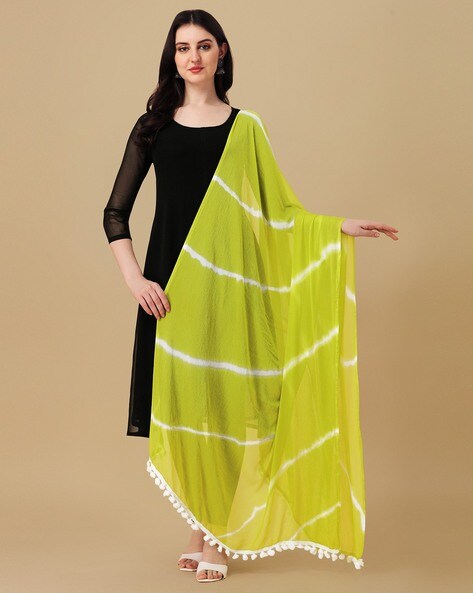 Women Tie & Dye Dupatta with Tassels Price in India