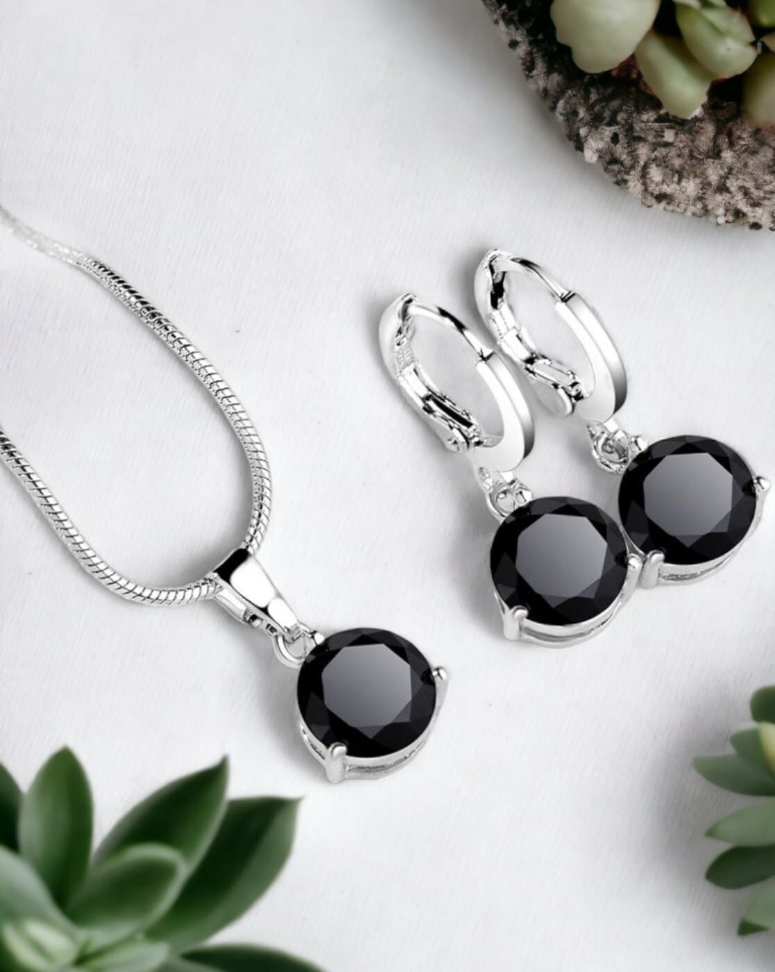 Black Onyx Necklace & Earrings Set – Scarfpashmina