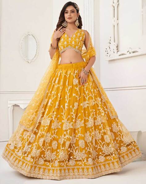 Yellow colour lehenga on sale online