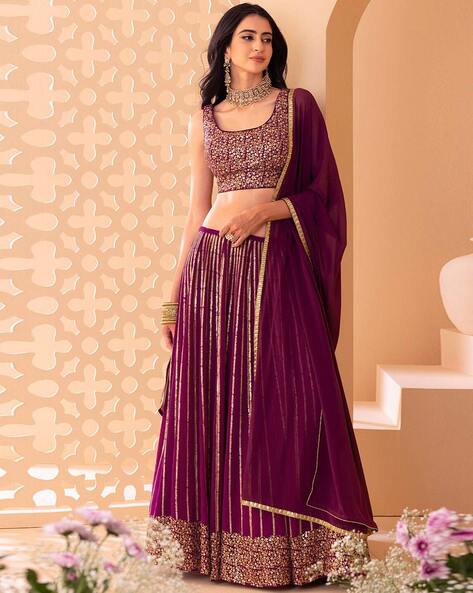 Wine Embroidered Lehenga Choli in Georgette - LC6747