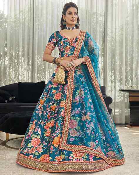 Ingenious Georgette Fabric Teal Color Vartika Singh Lehenga