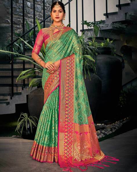 Green and Purple Paithani Silk Saree - Urban Womania