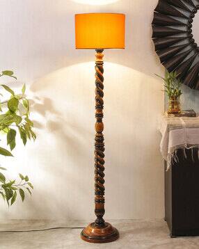 devansh Cotton Drum Wooden Floor Lamp with Holder-picture-46