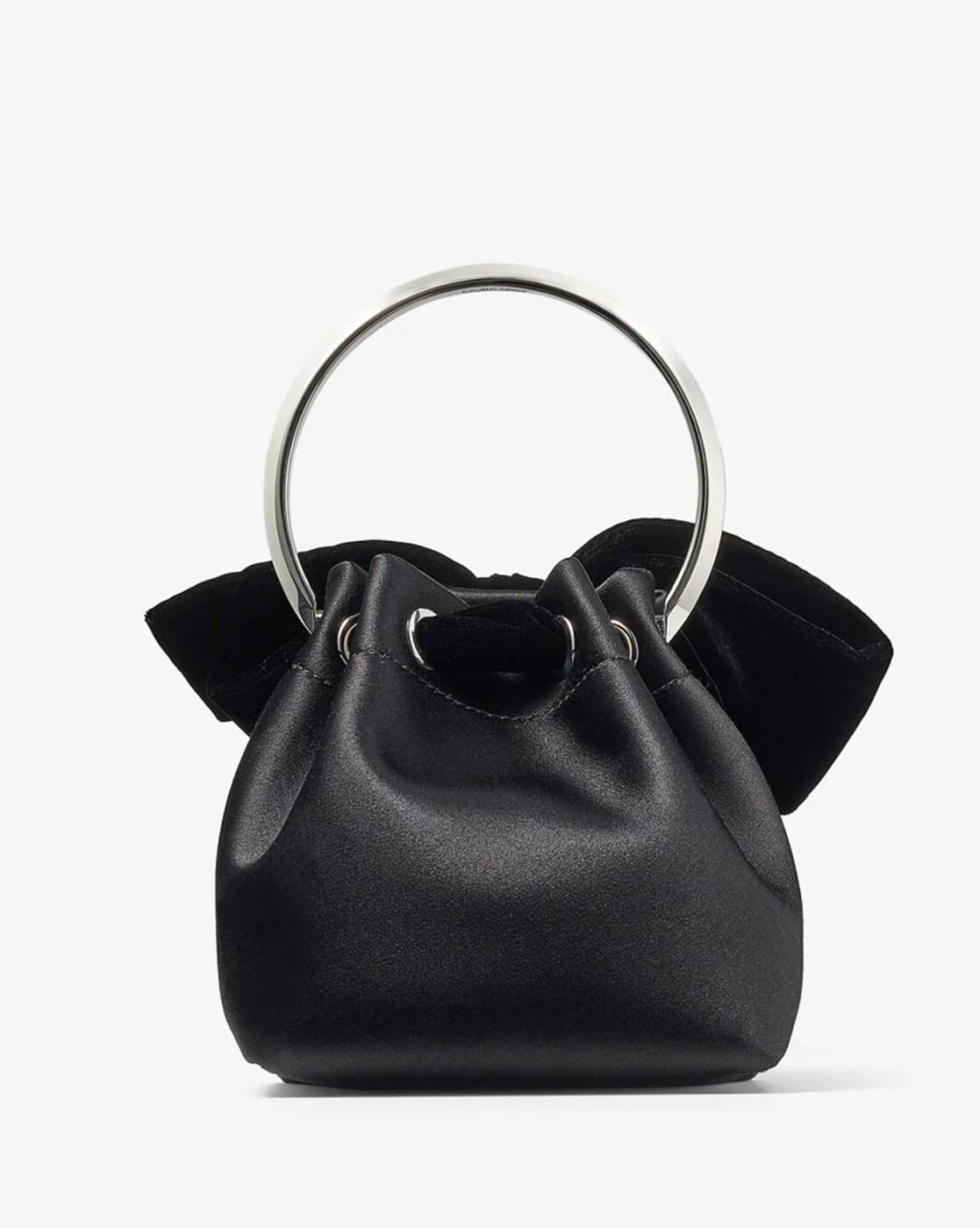 Buy Jimmy Choo Bon Bon Satin Bag with Velvet Bow | Black Color 