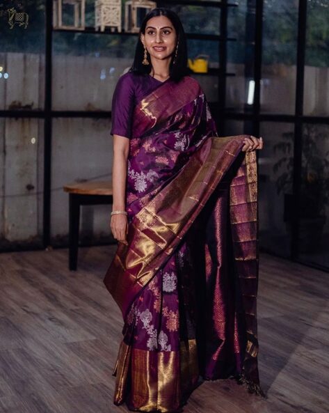 Buy Magenta Sarees for Women by Indie Picks Online