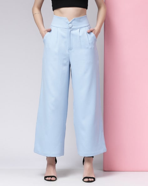 Buy Women Blue Solid Formal Regular Fit Trousers Online - 699324 | Van  Heusen