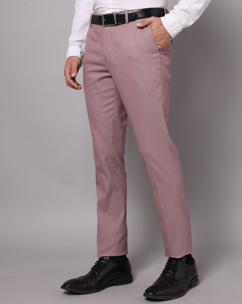 Navy Blue Tapered Fit Solid Formal Trousers - Buy Navy Blue Tapered Fit  Solid Formal Trousers online in India