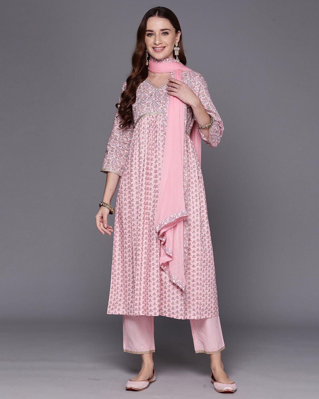 Buy Pink Kurta Suit Sets for Women by GOSRIKI Online | Ajio.com