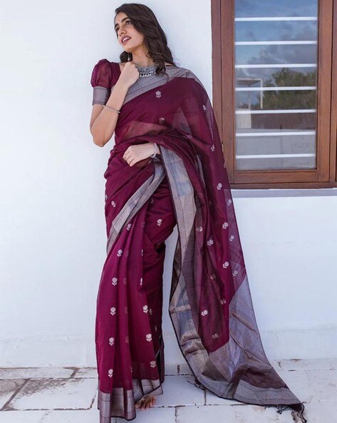 Buy Magenta Sarees for Women by Indie Picks Online