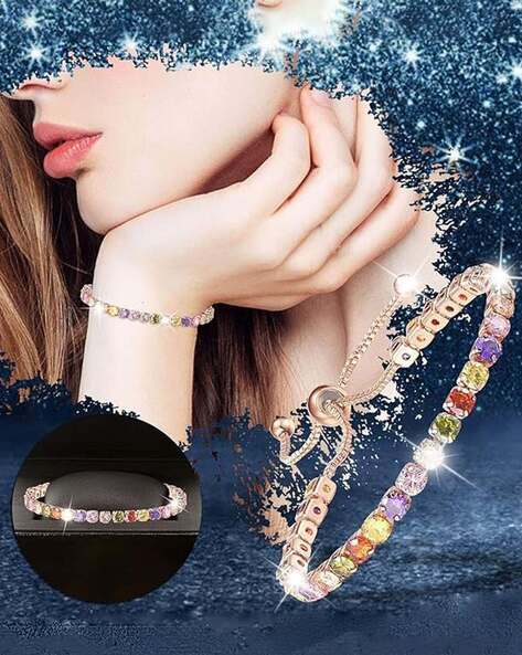 Designs & You Women Rose Gold-Plated American Diamond-Studded Link Bracelet
