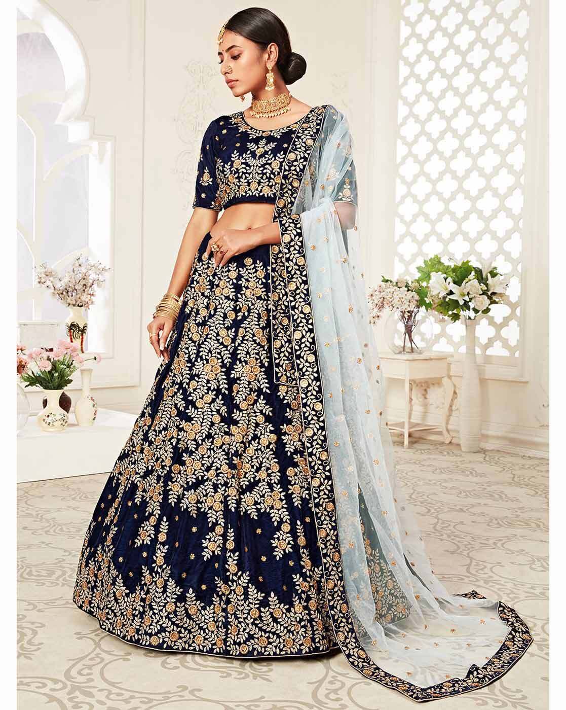 Lavanya The Label Blue & Gold-Toned Embellished Sequinned Ready to Wear  Lehenga & Blouse With Dupatta - Absolutely Desi