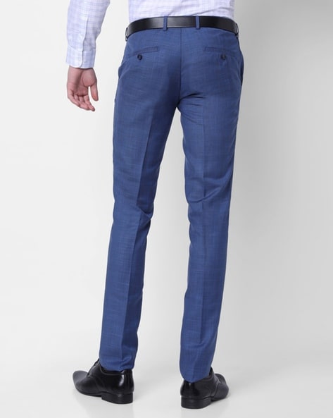 J.Hampstead Men's 60% Wool Super 130's Checks Unstitched Trouser Fabric  (Blue)
