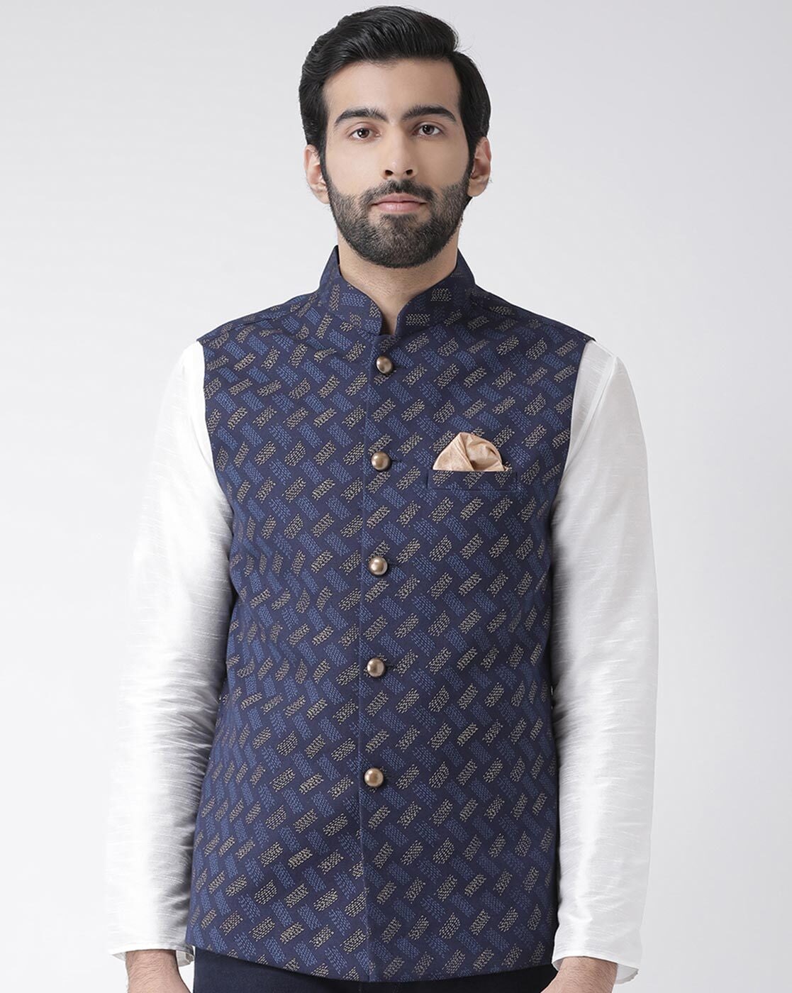 Buy KISAH Men Mustard & Grey Printed Pure Silk Nehru Jacket - Nehru Jackets  for Men 7510928 | Myntra