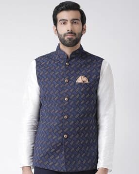 kisah Geometric Print Nehru Jacket with Insert Pocket-picture-45