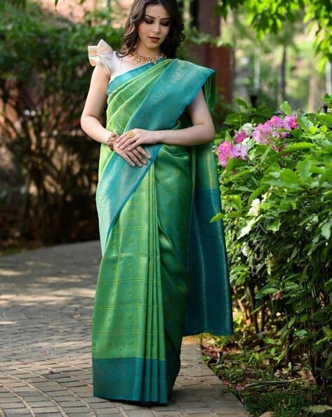 Lime Green Embroidered Smoked Viscose Saree