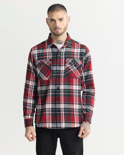 Dupplin Vector Checked Slim Fit Shirt with Flap Pockets