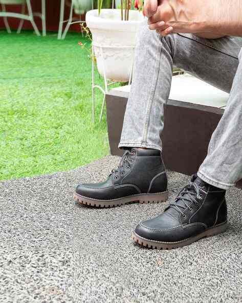 Round-Toe Heeled Boots with Lace Fastening