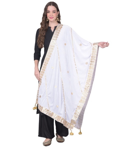 Women Embroidered Dupatta with Tassels Price in India