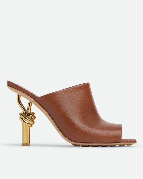 Buy BOTTEGA VENETA Knot Heeled Mule Sandals | Brown Color