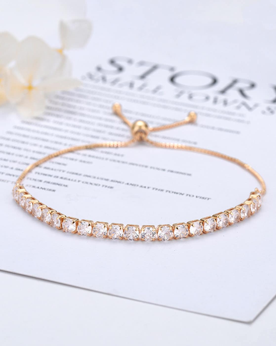 Buy Peora Cubic Zirconia Studded Rose Gold Plated Adjustable Bracelet online