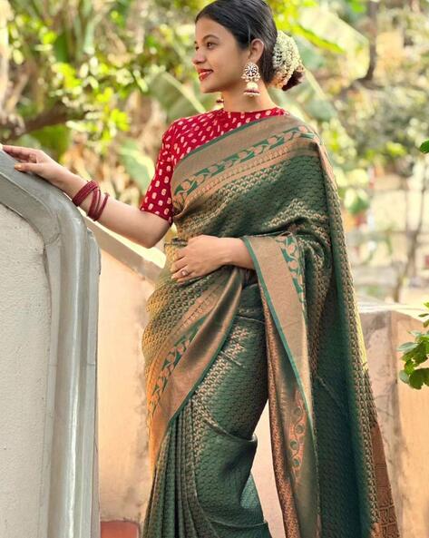 Silk Banarasi Saree - Bottle Green – Haseen Saree by Sidra