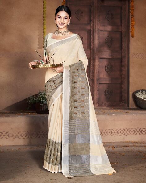 Buy Off White Sarees for Women by GLORYANCE Online | Ajio.com